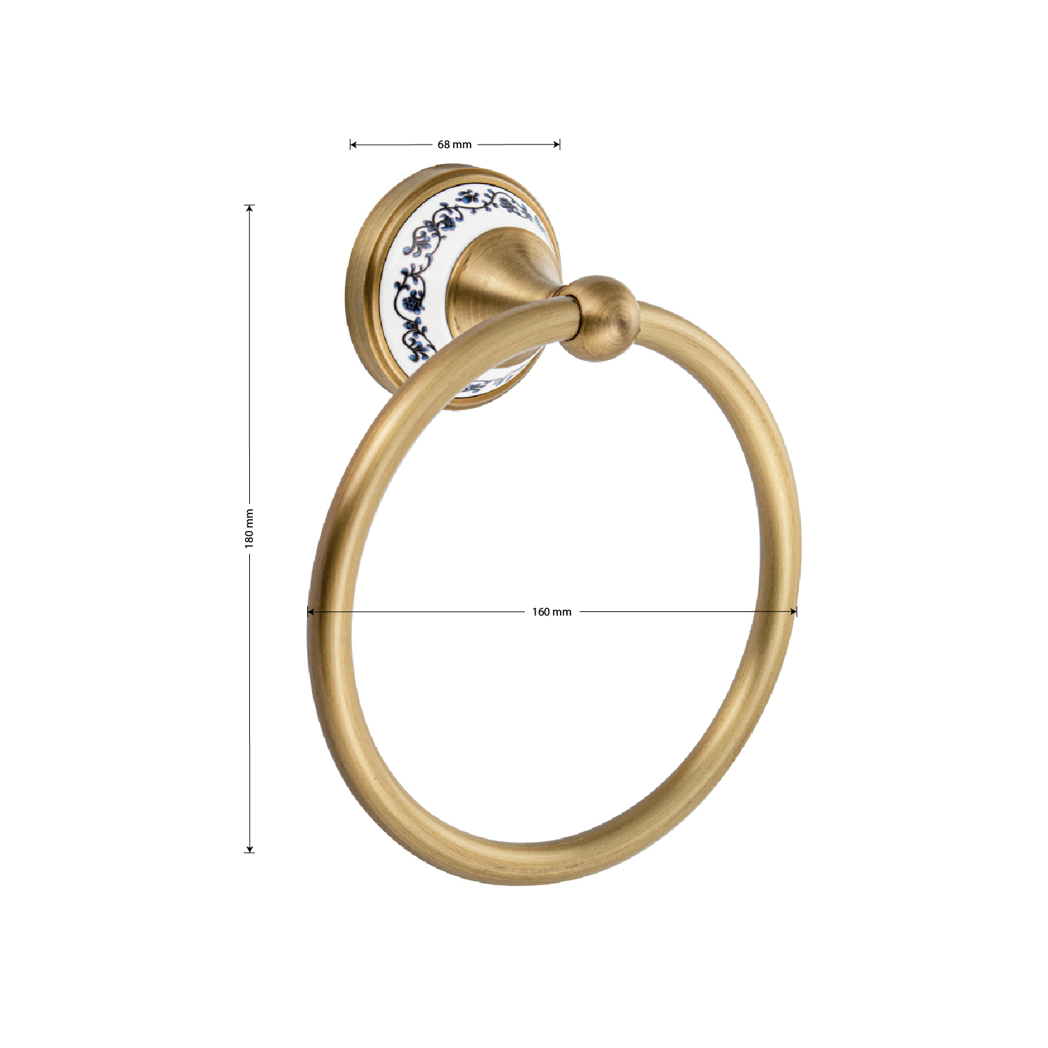 BRIMIX - Держатель полотенца кольцо, цвет БРОНЗА, с керамической вставкой с орнаментом