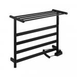 Полотенцесушитель электрический, 510 х 575 х 220 мм, лесенка на 4 перекладины с полкой, 75 W, из нержавеющей стали, сенсорное управление с таймером до 24 часов, цвет ЧЁРНЫЙ.