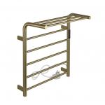 Полотенцесушитель электрический, с сенсорным управлением, с таймером до 24 часов, температура нагрева 35 - 70° С,  лесенка 5 перекладин, с полкой, 530 х 620 х 295 мм, из нержавеющей стали, цвет матовое ЗОЛОТО.