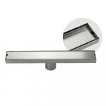 Трап линейный 400 х 70 мм, нержавеющая сталь, вертикальный выпуск 50 мм, крышка литая, двухсторонняя, с возможностью вставки плитки, с гидрозатвором, цвет САТИН.