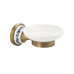 Мыльница керамическая белая с креплением к стене, с керамической вставкой с орнаментом, цвет БРОНЗА.