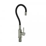 Смеситель для кухни, гибкий черный излив, из нержавеющей стали марки 304, цвет САТИН.