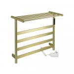 Полотенцесушитель электрический, 510 х 575 х 220 мм, лесенка на 4 перекладины с полкой, 75 W, из нержавеющей стали, сенсорное управление с таймером до 24 часов, цвет матовое ЗОЛОТО.