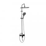 Смеситель + стойка душевая "тропический душ" с двумя квадратными лейками, квадратный корпус, цвет ХРОМ.