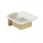 Мыльница стеклянная матовая, с креплением к стене из нержавеющей стали, с квадратным основанием, цвет МАТОВОЕ ЗОЛОТО.