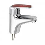 Смеситель на раковину шаровый, с красной ручкой