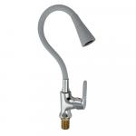 Смеситель для кухни с гибким изливом, шаровый, СЕРЫЙ излив с конусным двухрежимным аэратором, корпус ХРОМ.