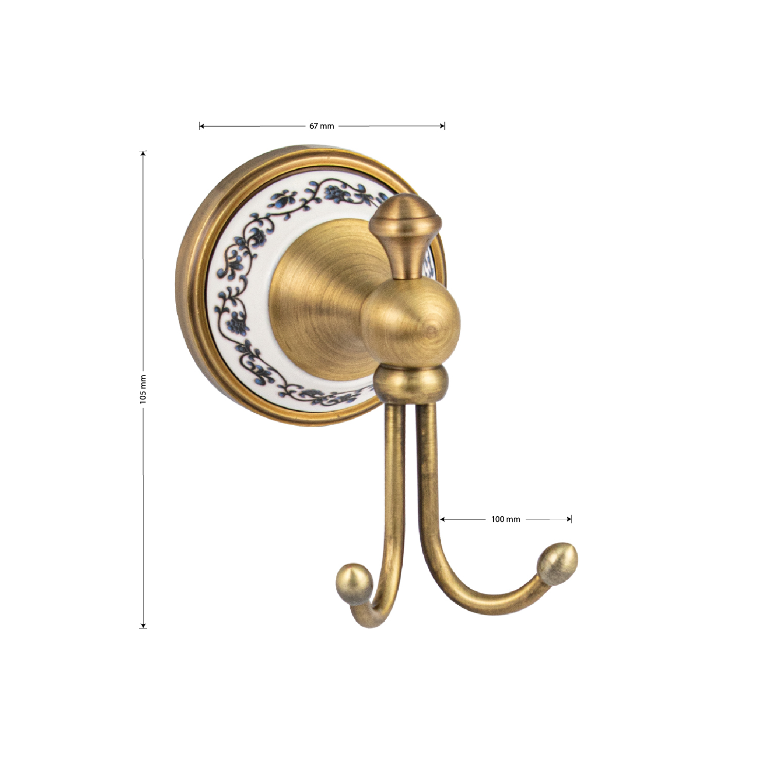 BRIMIX - Крючок двойной на основании, цвет БРОНЗА, с керамической вставкой с орнаментом