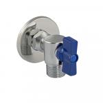 Кран шаровый угловой 1/2"х1/2", под ключ, с отражателем, из нержавеющей стали марки SUS 304, синяя ручка.