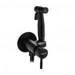 Смеситель с гигиенической лейкой встраиваемый, из нержавеющей стали, круглый корпус, цвет ЧЕРНЫЙ.