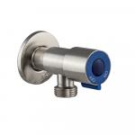 Кран металлокерамика угловой 1/2"х1/2", синяя ручка, с отражателем, из нержавеющей стали марки SUS 304, цвет САТИН.