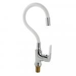 Смеситель для кухни с гибким изливом, шаровый, БЕЛЫЙ излив, корпус ХРОМ.