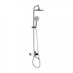 Смеситель + стойка душевая "тропический душ", с двумя круглыми лейками, с длинным изливом, цвет ХРОМ