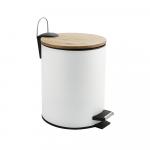 Ведро из нержавеющей стали, с педалью, круглое, 5 литров, крышка бамбук, цвет БЕЛЫЙ.
