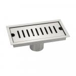 Трап линейный 200 х 100 мм, вертикальный выпуск с гидрозатвором, с верхним бортиком, из нержавеющей стали марки SUS 304, цвет САТИН.