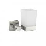 Стакан стеклянный матовый, с креплением к стене из нержавеющей стали, с квадратным основанием, цвет САТИН.