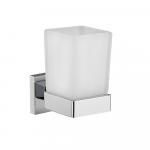 Стакан стеклянный с креплением к стене, на квадратном основании, цвет ХРОМ.