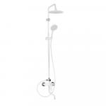 Смеситель + стойка душевая "тропический душ" с двумя лейками, с длинным круглым изливом, корпус АБС пластик, цвет БЕЛЫЙ.