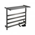 Полотенцесушитель электрический, 510 х 575 х 220 мм, лесенка на 4 перекладины с полкой, 75 W, из нержавеющей стали, сенсорное управление с таймером до 24 часов, цвет ГРАФИТ.
