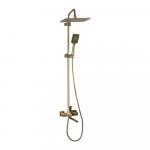Смеситель + стойка душевая "тропический душ", с двумя лейками, с длинным изливом, цвет МАТОВОЕ ЗОЛОТО.