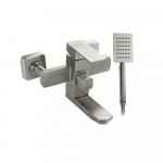 Смеситель для ванны, короткий излив, шаровый, квадратный корпус, из нержавеющей стали марки 304, цвет САТИН.