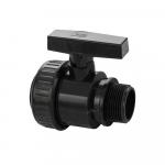 Кран шаровый 1 1/4" г/ш, резьбовой, разборный, ручка-бабочка, из ПВХ (PVC-U) пластика, цвет ЧЁРНЫЙ.
