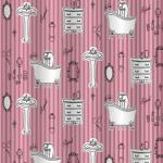 Штора с рисунком РЕТРО ВАННАЯ, в ванную комнату, без колец, полиэстэр