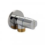 Кран металлокерамика угловой 1/2"х1/2", круглая ручка, с декоративной чашкой, латунный, в блистере, цвет ХРОМ.
