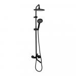 Смеситель + стойка душевая "тропический душ", с двумя лейками, с длинным изливом, цвет ХРОМ + ЧЕРНАЯ ЭМАЛЬ.