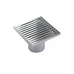 Трап душевой , из нержавеющей стали , 100 х 100 мм , крышка решетка , СУХОЙ ЗАТВОР ,  вертикальный выпуск 50 мм , цвет ХРОМ .