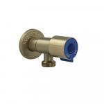 Кран металлокерамика угловой 1/2"х1/2", синяя ручка, с отражателем, из нержавеющей стали марки SUS 304, цвет матовое ЗОЛОТО.